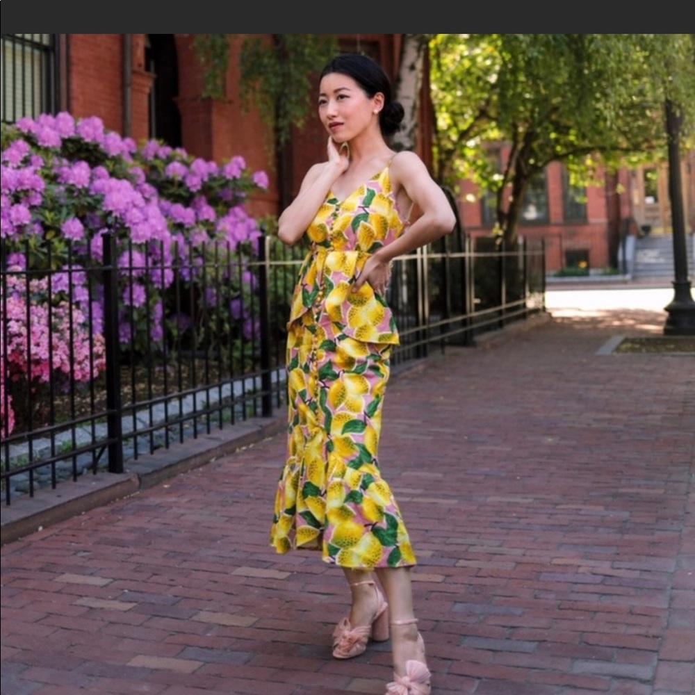 Farm rio fresh lemons ruffle midi dress